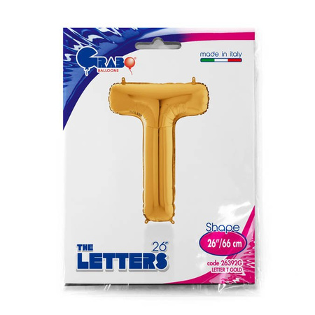 Foil balloon letter T, 66cm, gold