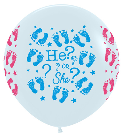 Balony lateksowe Sempertex White, He Or She, Gender reveal 91 cm, 2 szt.