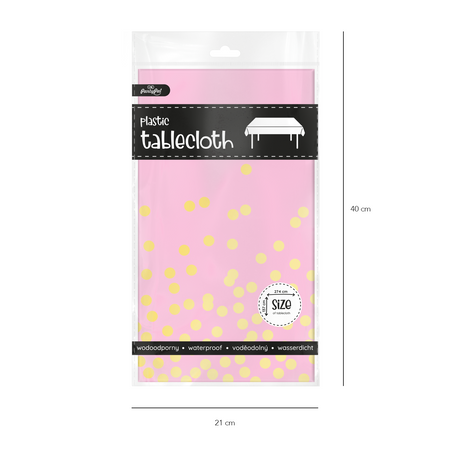 Pink tablecloth with gold confetti 137 cm x 274 cm