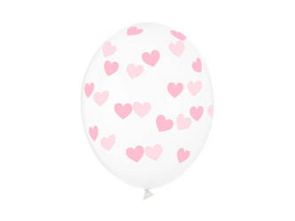 Balloons in Transparent Pink Hearts, 30cm, 6 pcs.