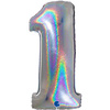 Foil balloon Digit 1, Silver Holographic 102 cm Grabo