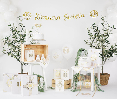 Komunia Święta metaliczne złoto / baner 150 cm