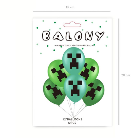 A set of green balloons with a minecraft print, 12pcs, 30cm.