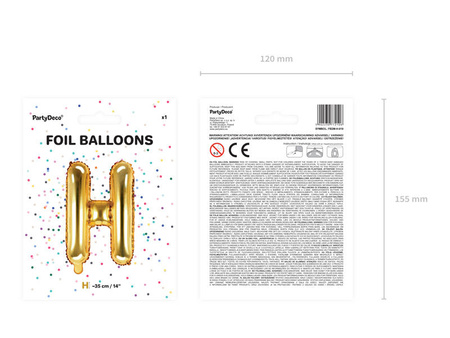 Foil balloon Letter H, 35cm, Gold