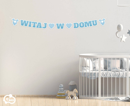 Paper garland Welcome home, blue, 280 cm
