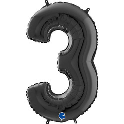 Folienballon Nummer 3 Schwarz, 66 cm Grabo
