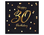30th Birthday birthday napkins 33 cm, black, 20 pcs