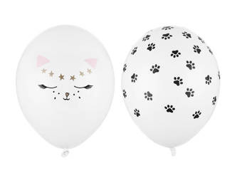 Balloons latex kitten, white pastel 30cm, 50 pieces