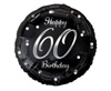 Balon foliowy Happy 60 Birthday, czarny srebrny nadruk, 46 cm