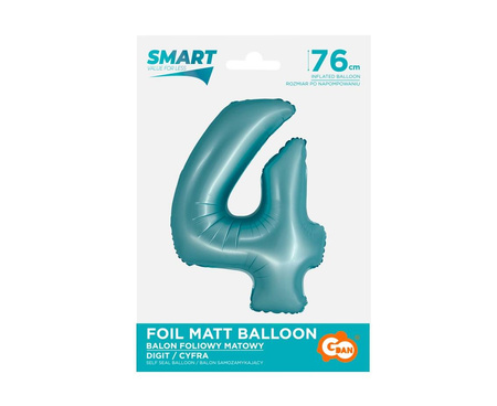 Foil Balloon Number 4 blue matte Smart, 76cm