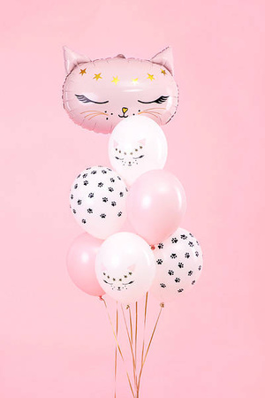 Balloons latex kitten, white pastel 30cm, 50 pieces