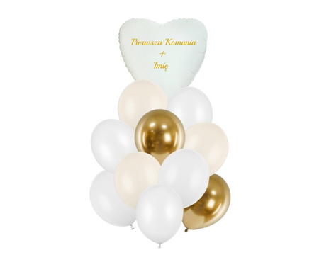 Set of balloons with a personalized heart for Holy Communion.