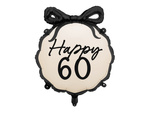 Runder Folienballon mit Schleife „Happy 60“ – Schwarz-Beige