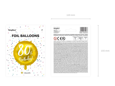 Folienballon, 80. Geburtstag, Gold, Durchmesser 45 cm