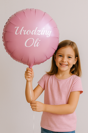 Runder Folienballon, Rosa, mit individuellem Aufdruck.