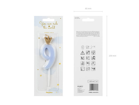 Birthday candle 9 with crown, bright blue