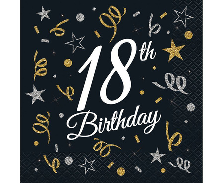 18th Birthday birthday napkins 33 cm, black, 20 pcs