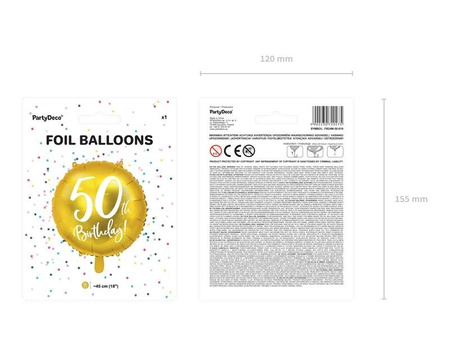 Foil balloon birthday 50th birthday, gold, 45cm