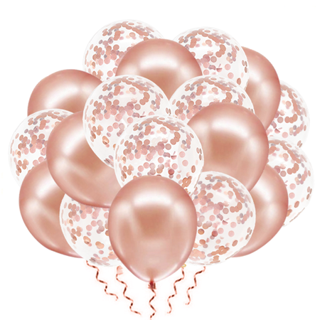 Zestaw balonów Rose gold chromowane z konfetti, 30cm, 20szt.