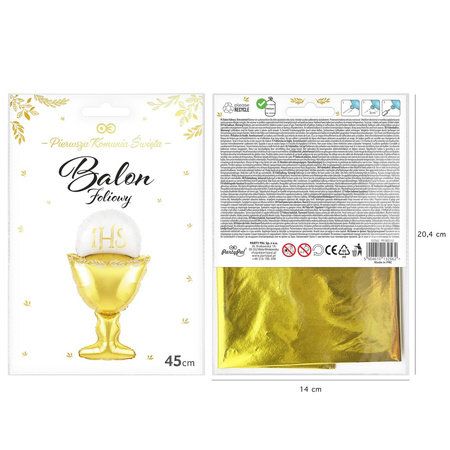 Foil Balloon Chalice with Host Gold-White 45cm.