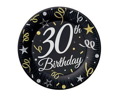 Talerzyki papierowe B&C 30 Birthday, 18 cm/ 8 szt.