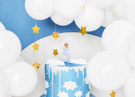 Birthday candle 3 with crown, bright blue
