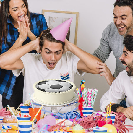 Fußball Tortenaufleger rund 20 cm premium, vegan, glutenfrei, zugeschnitten