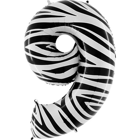 Foil Balloon Number 9, Zebra black and white 102cm Grabo