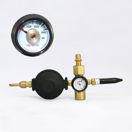 Helium tank regulator, with gauge, pressure regulator.