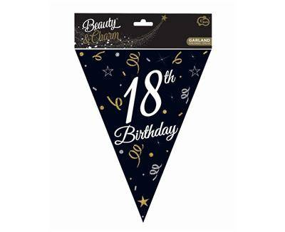 Papiergirlande, Flaggen, Schwarze Bunting, 18. Geburtstag, 270 cm