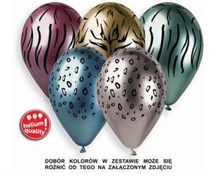 Balony Chrome Safari zwierzęce wzory, 33cm, 5 szt.