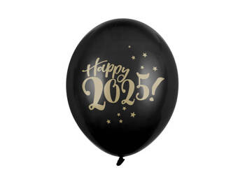 Balony Happy 2025! Nowe Rok, Sylwester, czarne 30cm, 6szt.