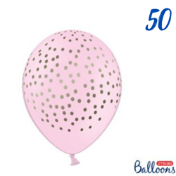 Balony Lateksowe, Pudrowy Róż w Złote Kropki, 30cm (1 op. / 50 szt.)