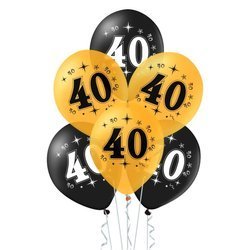 Zestaw balonów na 40 urodziny, czarno-złote, 30cm, 10szt.