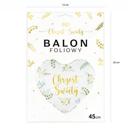 Balon foliowy Chrzest święty, biało zielony 45 cm