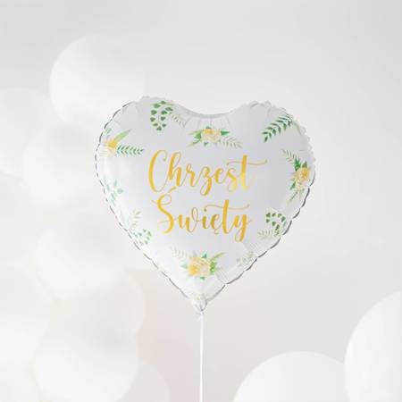 Balon foliowy Chrzest święty, biało zielony 45 cm