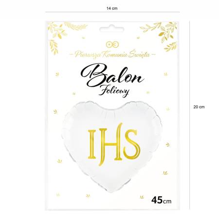 Balon foliowy Komunia Święta IHS, 45 cm