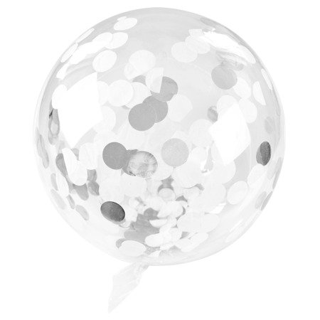 Balon przeźroczysty ze srebrno-białym konfetti, 35 cm