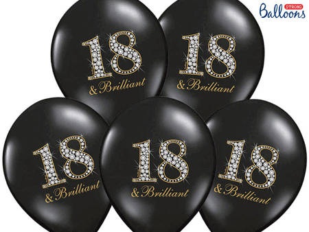 Balony Strong, urodzinowe 18 & Brilliant, Czarne 30cm, 50 szt.