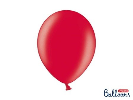 Balony lateksowe Strong, Czerwone, Metallic Poppy Red, 30cm, 50 szt.