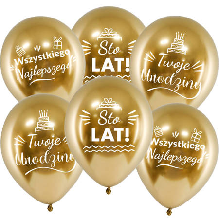 Balony urodzinowe złote Chrome Sto Lat, 30cm, 50 szt.