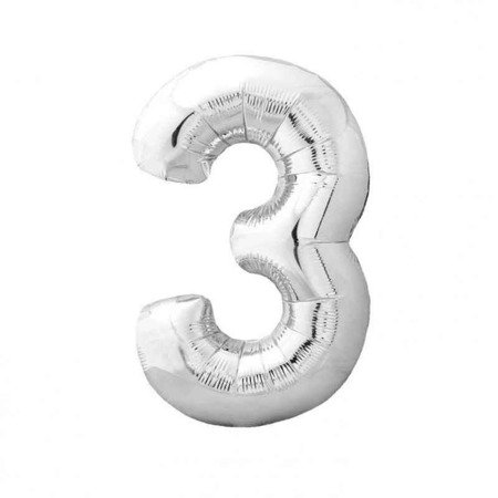Cyfra 3 – Balon Foliowy 40 cm – Srebrny