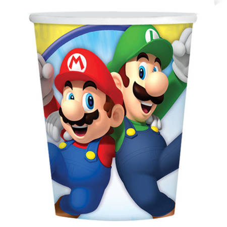 Kubeczki urodzinowe Super Mario, 250 ml, 8 szt. 