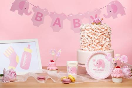 Toppery na Baby Shower dla dziewczynki słonik 5szt