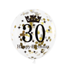 Zestaw balonów na 30 urodziny, czarno - złoty, konfetti, 6szt.