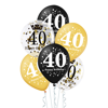 Zestaw balonów na 40 urodziny, czarno-złoty, 30cm, 6 szt.